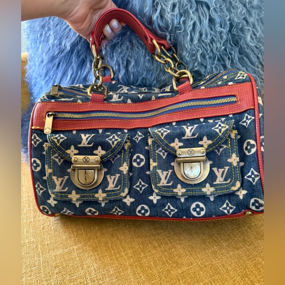 Vintage Luxury Designer Blue and Red Women's Bag on very good condition
